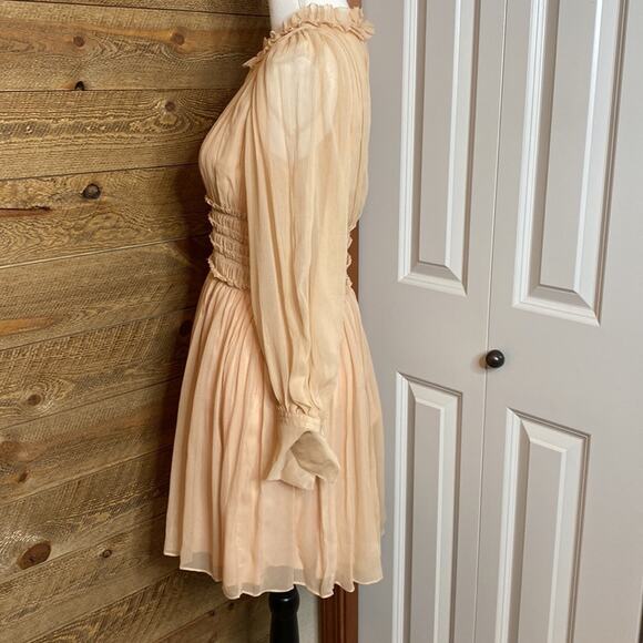 Rebecca Taylor Silk Keyhole Mini Dress Blush pink Long Sleeve Size 0 - Picture 8 of 12